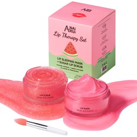 ANAiRUi Lip Scrub and Balm Set, Ceramide & Watermelon Lip Night Sleeping Mask, Lip Exfoliating Scrub, Lip Care Gift Set for Dry, Cracked and Peeling Lips, Mother's Day Gift
