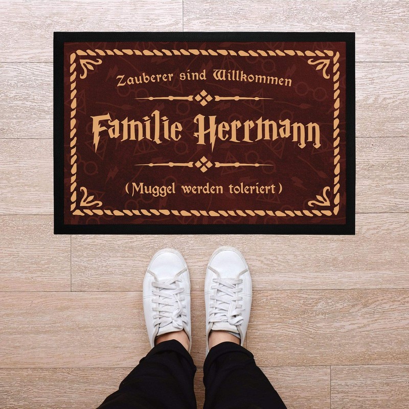 SpecialMe® Doormat with Name Family Saying Wizards Are Welcome Muggle