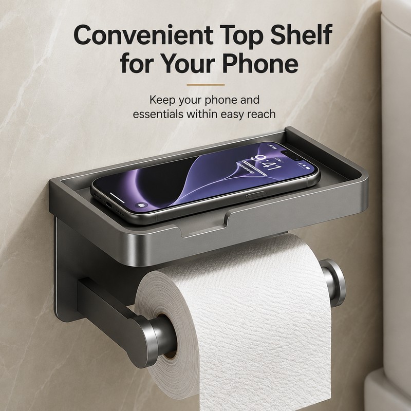 Toilet Paper Holder with Shelf for Bathroom – Aluminum Alloy