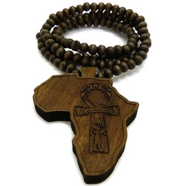 GWOOD Africa with Ankh Wood Pendant and 36 Inch Long Beaded Necklace (Brown)