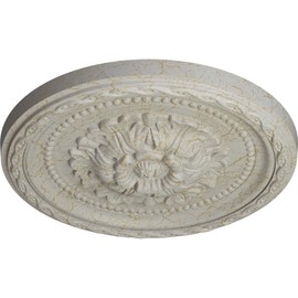 11 1/2"OD x 1"P Palmetto Ceiling Medallion, Hand-Painted Pot of Cream Crackle