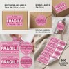 Baiinjiene 300 Pcs Fragile Stickers for Shipping, Pink Handle with