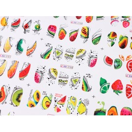 12 Sheets Summer Nail Art Stickers Watermelon Pineapple Kiwi Fruit Water Transfer Nail Decals Colorful Nail Stickers Cute Nail Art Supplies for Women Girls