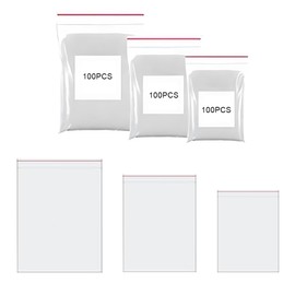 Pack of 300 Small Poly Food Bags Sealing Bags Qiederverschließbare Bags Transparent Storage Bags Plastic Bags Closure Ziplock Storage with Zip Lock 100 Pieces Each in Three Sizes