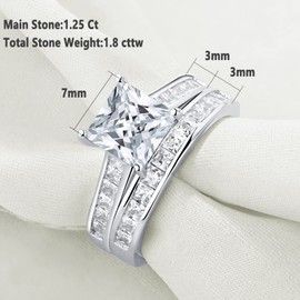 Newshe Wedding Rings for Women Engagement Ring Sets Princess 925 Sterling Silver Cz 1.8Ct Size 10