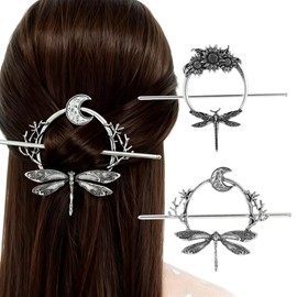 2PCS Dragonfly Hair Clip Set for Women, Vintage Moon Hair Accessories with Sunflower and Dragonfly Design, Boho Dragonfly Jewelry for Women, Celestial Hair Pin and Barrette