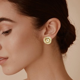 dnswez Statement Chunky Gold Silver Earrings for Women Round Rope Disc Stud Earrings Geometric Vintage Earrings Trendy Jewelry for Women (Gold)