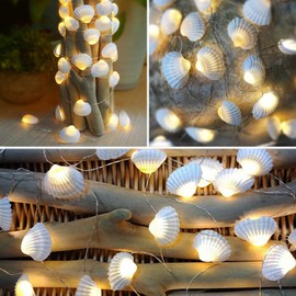 Starryfill Ocean Real Seashell 0.8"(H) 40 LED String Lights 13.85Ft Battery Operated Waterproof Warm White with Timer and Remote Control for Beach Themed Decoration Indoor Covered Outdoor Birthday