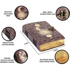 Sun and Moon Vintage Leather Journal for Men & Women 200 Pages of Antique Handmade Deckle-Edge Vintage Paper Sketchbook, Drawing Journal Print Leather Journal (8x6 Inch)