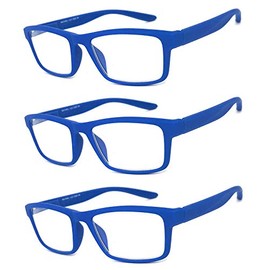 VeryHobby® Men Women Retro Square Rubberized Frame Reading Glasses Spring Hinges (3 Pairs - Blue/Blue/Blue, +1.75)