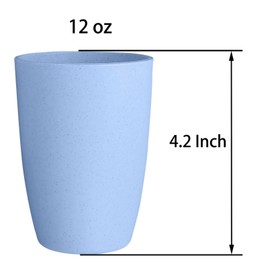 LuckyZone Wheat Straw Reusable Cup (12 oz) - Unbreakable Drinking Glasses Sets of 6 - Dishwasher Safe Tumbler - Lightweight, BPA Free and Eco friendly (6Pcs/Blue)