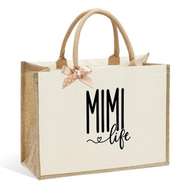 CHQIUCR First Time Grandma Tote Bag for Mimi/Abuela, Practical Reusable Beach Bag Gift for Granny, Sentimental Mimi Birthday/Mothers Day Gift, Eco-Friendly Grandma Shopping Tote for Women