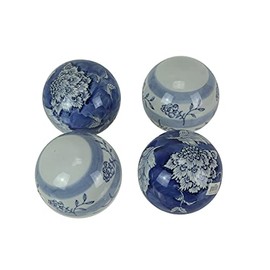 A&B Home Set of 4 Ceramic Decorative Orbs Blue Floral Decor Balls Home Accent Centerpiece, One Size