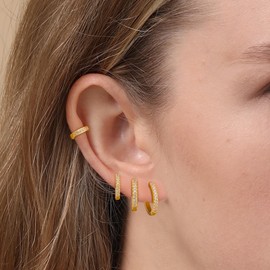 4 Pairs Earrings Set for Women 14k Gold Plated Lightweight Cubic Zirconia Huggie Earrings Cartilage Earring Dainty Hoop Earring Set