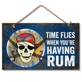 CounterArt Time Flies When You're Having Rum Decorative Hanging Wood Wall Sign 9.5" x 5.75" Made in the USA Featured Braided Rope Hanger