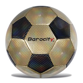 Barocity Classic Black and Gold Size 3 Soccer Ball - Premium Outdoor and Indoor Soccer Ball with Reflective Iridescent Rainbow Hex Pattern, Perfect Practice Kids Soccer Ball for Boys and Girls