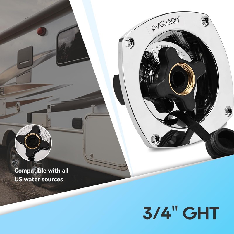 RVGUARD RV City Water Inlet with Regulator, Chrome Wall Mount