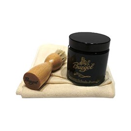 Shoe Care Set with Burgol Shoe Pomade Black Pot Brush for Application and Cotton Cloth, black