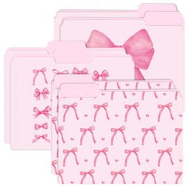 Xqumoi 12Pcs Coquette Pink Bow File Folders, Letter Size Bowknot Decorative File Pockets with 1/3 Cut Tab Pretty Colored Folders for Office Home Classroom Supplies Documents Paper, 8.9 x 11.6 Inch