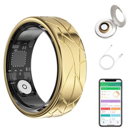 Smart Ring Health Tracker for Women Men, Heart Rate/Blood Oxygen/Sleep Tracker/Step Counter, Fitness Ring with Magnetic Charging Case, 7ATM Waterproof for iOS & Android, No Subscription Fee- Gold 8