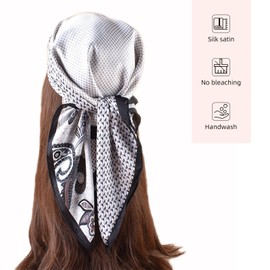 EIysee 27.5x27.5 Inch Head Scarf for Women Hair ScarfLike Silk Satin Scarf for Hair Wrapping at Night Bandana Square Scarf for Sleeping (Gray-Four squares splice)