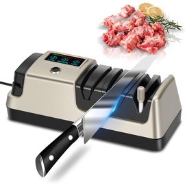 Upgrade 5 in 1 Electric Knife Sharpener with LCD Screen, 3 Rotational Speed Adjustable, 100% Diamond knife sharpener for Straight, Serrated, Meat Cleaver, Ceramic Knives & Scissors, Light Blonde