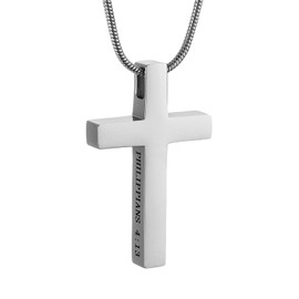 HZMAN Cross Necklace for Men Women Stainless Steel Religious Bible Verse Philippians 4:13 Pendant with Snake Chain (Silver)