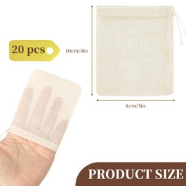 AYAWOW 20Pcs Muslin Drawstring Bags, Natural Cotton Sachet Bags for Cooking,Reusable Tea Bag for Loose Tea, Small Cheese Cloth Cotton for Straining, 4 X 3 Inches