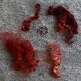 Real Mohair Locks. Organic Hand Dyed Wool Fiber for Doll Hair and Wigs, Felting, Blending, Spinning, Wallhangings and Embellishments. Henna, 1 Ounce (28g)