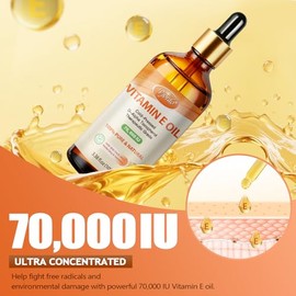 Pjordo Vitamin E Oil - 100% Pure & Natural, 70,000 IU Cold-Pressed Organic Vitamin E Oil for Skin, Face, Hair, Nails & Scars, D-Alpha Tocopherol Rich, Deep Moisturizing and Firming Skin