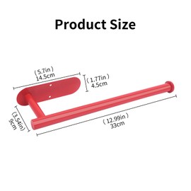 Yeebeny Red Paper Towel Holder Under Cabinet for Kitchen and Toilet, Adhesive Paper Towel Holder Stainless Steel Hanging Paper Towel Holder, Paper Towel Holder Mount (Red)