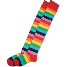 Unisex Adults Fancy Dress Accessory Rainbow Long Stripy Clown Xmas Socks Multi