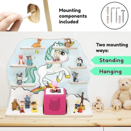 stadtecken Wooden Shelf for Music Box I Suitable for The Toniebox and ca. 50 Tonies I Perfect Storage in The Children's Room I for Setting up or Hanging (Large, Unicorn)