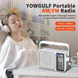 YOWGULF AM FM Radio with Best Reception,Bluetooth Portable AM FM Transistor Radio,Battery Operated or AC Power,Large Dial,Headphone Jack, Gifts for Seniors Elderly
