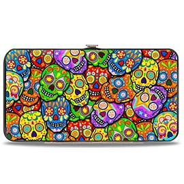 Buckle-Down unisex adults Buckle-down Hinge - Colorful Calaveras Stacked Multi Color Wallet, Multicolor, 7 x 4 US