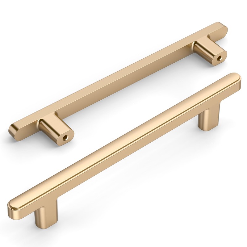 Amerdeco 10 Pack Brushed Brass Cabinet Pulls 5 Inch(128mm) Hole