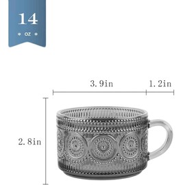 Tazas de café apilables personalizadas de 14 onzas con asa, tazas de café en relieve clásico transparentes, tazas de té para latte, espresso, bonito regalo para Navidad, aniversario y cumpleaños (girasol en relieve gris)