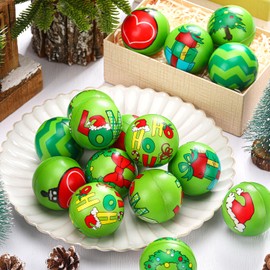 Meooeck 48 Pcs Christmas Stress Balls Bulk 2.4 Inch Christmas Green Monster Stress Relief Toys Cute Whimsical Squeeze Balls Christmas Party Favors for Bag Filler Stocking Stuffer Gifts, 8 Styles