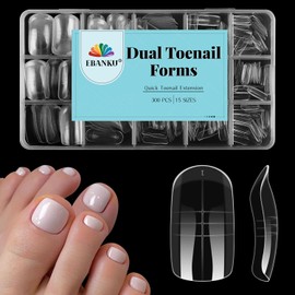 EBANKU 300 Stück Poly Gel Nagelformen für Zehen, Lange Quadratische Dual Forms für Pediküre, Wiederverwendbare Vollständige Schablonen für Polygel/Acryl Zehenverlängerungen, 15 Größen