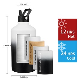 YONICOER Insulated Water Bottle 128oz,Triple Wall Vacuum Stainless Steel(Dishwasher Safe),Leak Proof & Non-BPA,Flask Jug with Paracord Handle & Straw Spout Lids Sports Gradient black