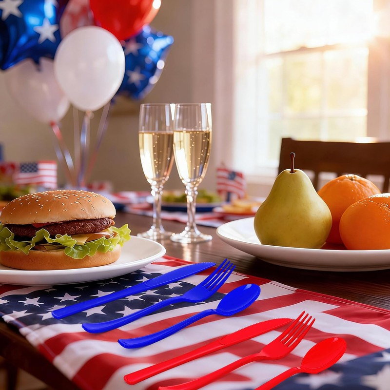 FULJOOY 180 PCS 4th of July Independence Day Plastic Silverware