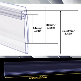 Fulmoon 25 Pcs Shelf Label Strips 48 Inch X1.25 Inch (L x H) Snap in Clear PVC Label Holder Reusable Wire Shelf Labels for Gondola Edge, Made for Retail Gondolas with Tag Channels