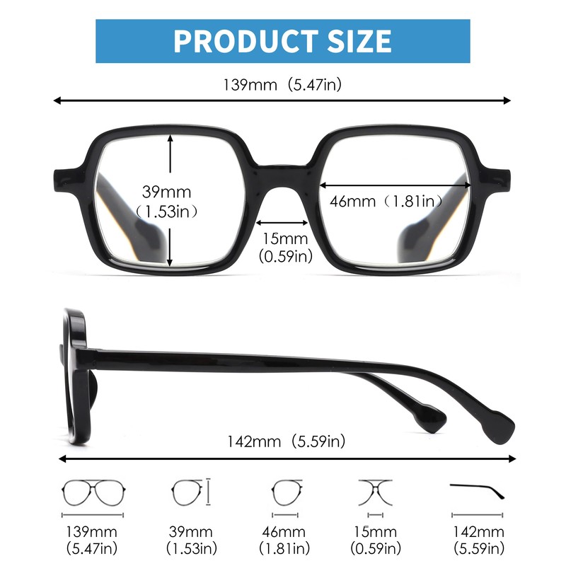 JM 4 Pack Square Reading Glasses, Blue Light Blocking Computer