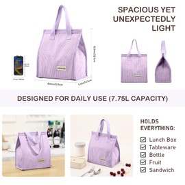 GODWOODS Easy-to-clean Corduroy Lunch Bag for Work, Women Reusable Lunch Tote, Insulated Large Capacity Lunch Box for Office & Travel, Leakproof & Lightweight (11" L x 5.3" W x 10" H)