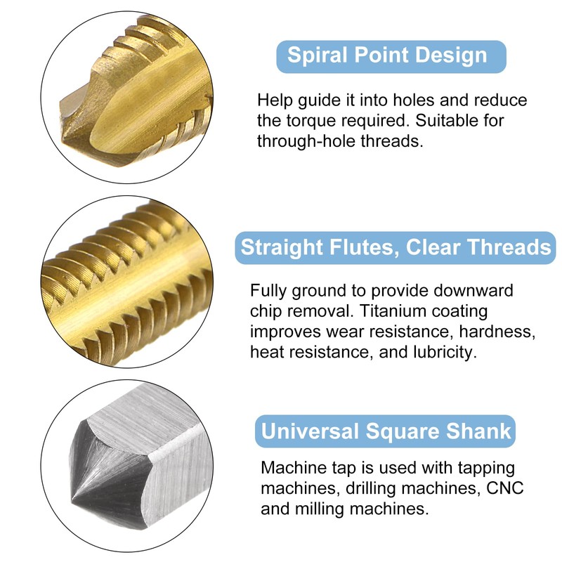 sourcing map 4pcs Spiral Point Plug Taps, M5 x 0.8