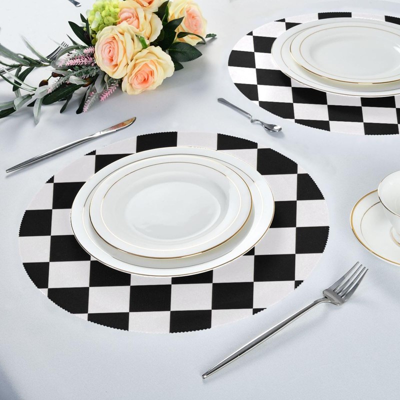 Bulletgxll Checkerboard Round Placemats Set of 6 Washable Table Mats