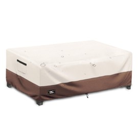 Finiboko Patio Coffee Table Cover, 42" L x 26" W x 16" H Patio Rectangular Side Table Covers,100% Waterproof 600D Heavy Duty Outdoor Table Cover,Beige&Brow