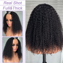 DSEKCAIN Kinky Curly V Part Wig Human Hair Glueless Clip In 100% Real Human Hair Curly V part Wigs No Glue No Sew In Upgrade U Part Wig For Beginners Friendly 200 Density 24 Inch