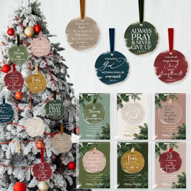 Cinnvoice 20 Sets Christian Christmas Tree Ornaments Inspirational Acrylic Hanging Ornament for Xmas Tree Watercolor Bibles Verse in Bulk Gifts with Merry Christmas Cards for Women Men Family Church
