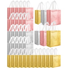 Eccliy 80 Pieces Gift Bags Set Glossy Reusable Tote Bags with Handles Grocery Bags for Wedding, Bachelorette Party, Christmas (Rose Gold, Gold, Silver,Medium)